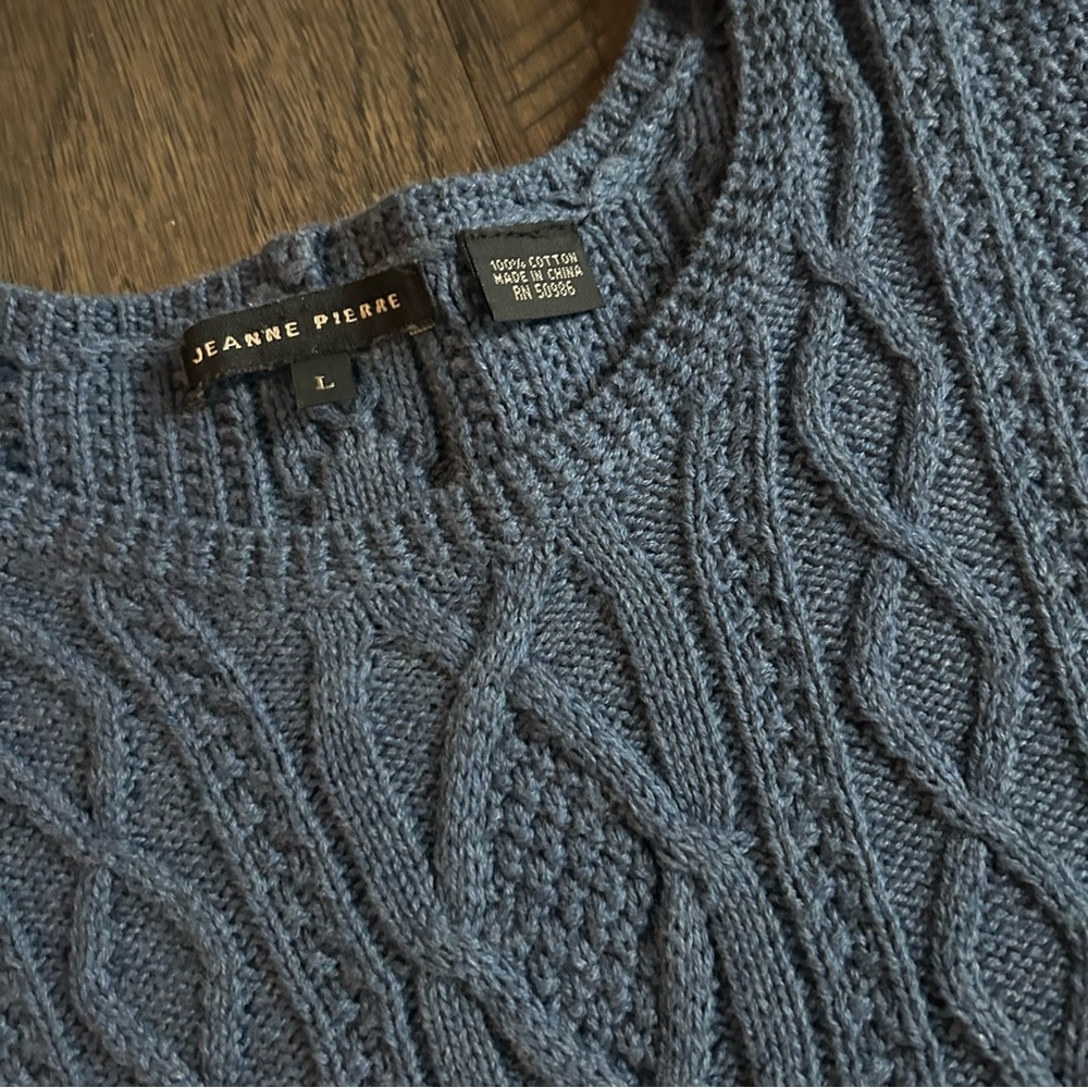 Vintage Preppy Navy Cable Knit Scoop Neck Sweater Jeanne Pierre L - Picture 4 of 9